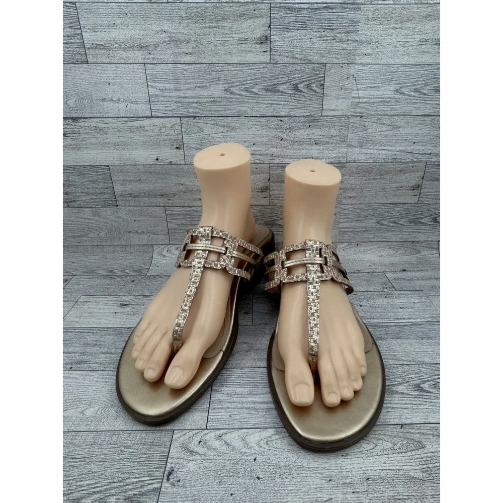 Vionic Alvana Champagne Gold Metallic Orthotic Thong Sandals Women Sz 9